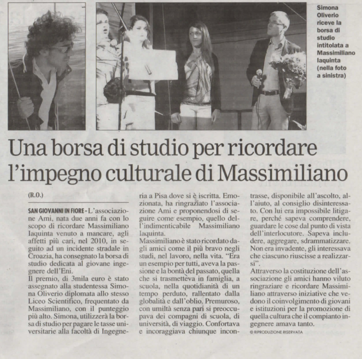 Una borsa di studio per ricordare l’impegno culturale di Massimiliano